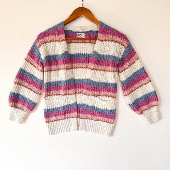 SO Cottagecore XS Lightweight Cozy Soft Open Cardigan Boho Sweater Puff Sleeves - Picture 2 of 8